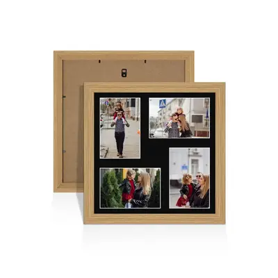 Light Oak Colour Multi Aperture Photo Frame 6X4 (x4) Pictures – Collage Wall Frame For Family Photos – 12x12 Picture Frame Size