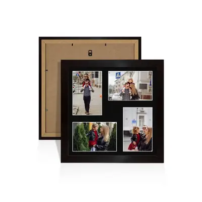 Mat Black Colour Multi Aperture Photo Frame 6X4 (x4) Pictures – Collage Wall Frame For Loved Ones Photos – 12x12 Frame Size