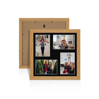 Oak Colour Multi Aperture Photo Frame 6X4 (x4) Pictures – Collage Wall Frame for Family Photos – 12x12 Picture Frame Size