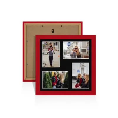 Red Colour Multi Aperture Photo Frame 6X4 (x4) Pictures – Collage Wall Frame For Loved Ones Photos – 12x12 Frame Size