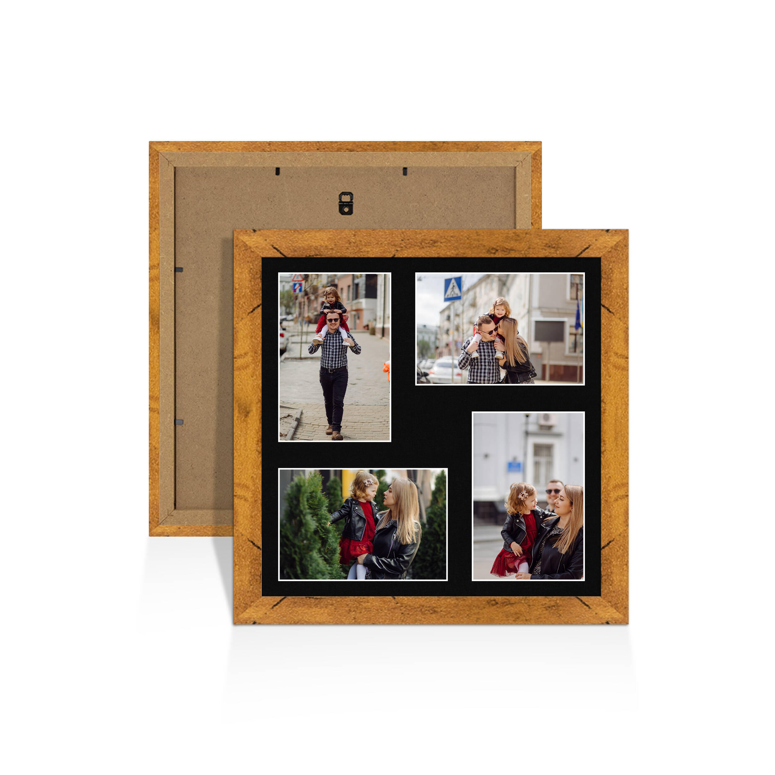 Rustic Oak Colour Multi Aperture Photo Frame 6X4 (x4) Pictures – Collage Wall Frame For Family Photos – 12x12 Picture Frame Size