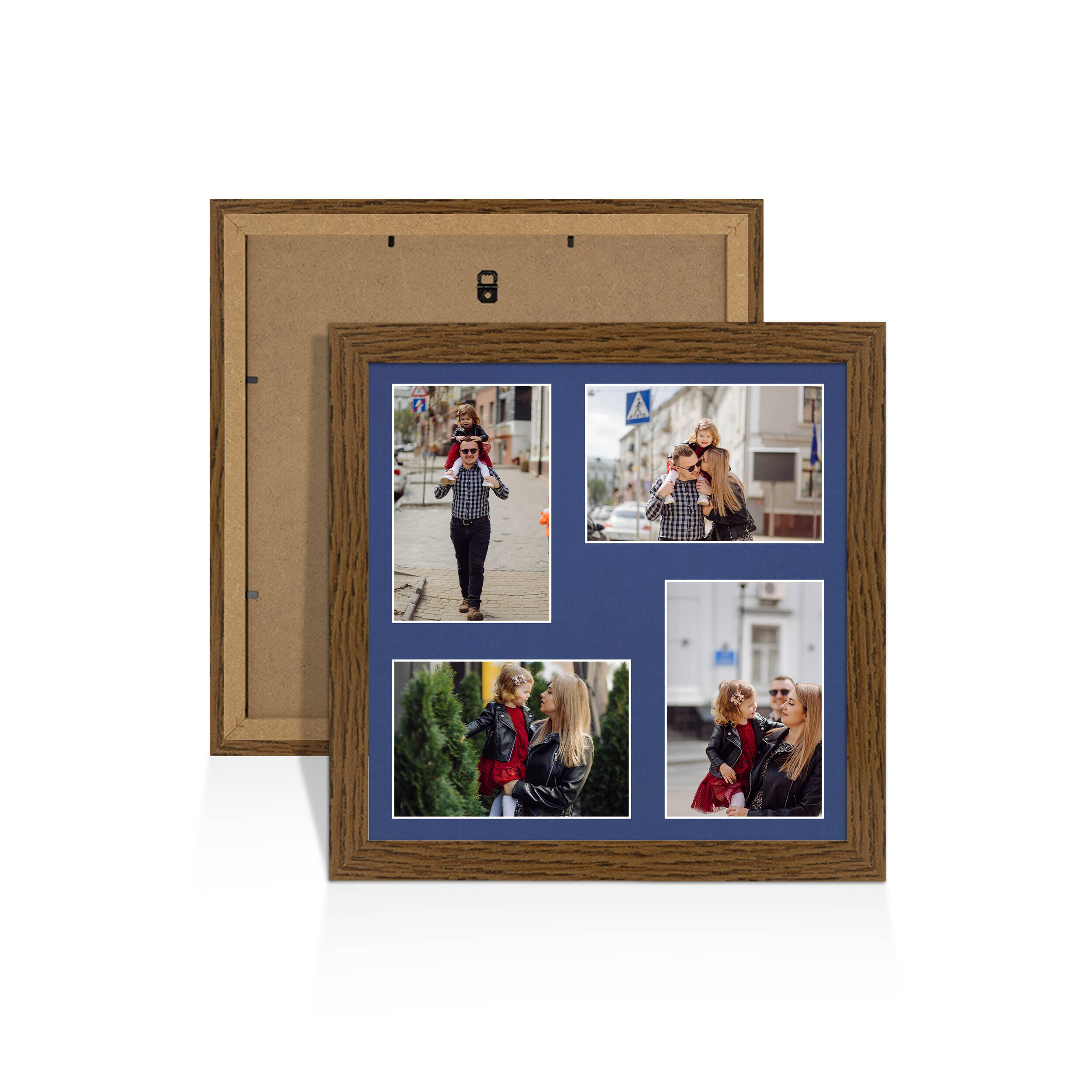 Dark Oak Colour Multi Aperture Photo Frame 6X4 (x4) Pictures – Collage Wall Frame For Loved Ones Photos – 12x12 Frame Size