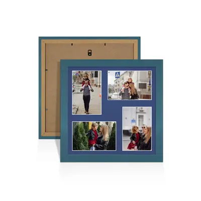 Navy Blue Colour Multi Aperture Photo Frame 6X4 (x4) Pictures – Collage Wall Frame For Loved Ones Photos – 12x12 Frame Size