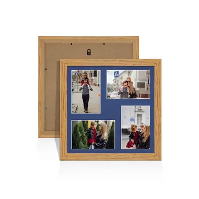 Oak Colour Multi Aperture Photo Frame 6X4 (x4) Pictures – Collage Wall Frame For Family Photos – 12x12 Picture Frame Size
