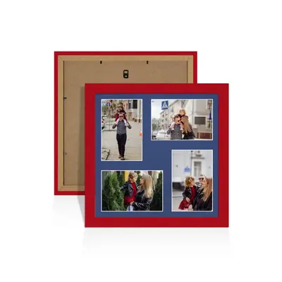 Red Colour Multi Aperture Photo Frame 6X4 (x4) Pictures – Collage Wall Frame for Family Photos – 12x12 Picture Frame Size