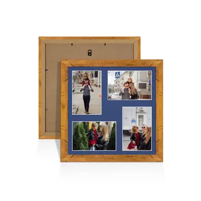 Rustic Oak Colour Multi Aperture Photo Frame 6X4 (x4) Pictures – Collage Wall Frame for Family Photos – 12x12 Picture Frame Size