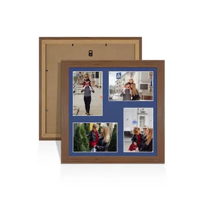 Walnut Colour Multi Aperture Photo Frame 6X4 (x4) Pictures – Collage Wall Frame For Family Photos – 12x12 Picture Frame Size