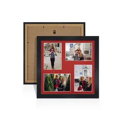 Black Colour Multi Aperture Photo Frame 6X4 (x4) Pictures – Collage Wall Frame For Family Photos – 12x12 Picture Frame Size