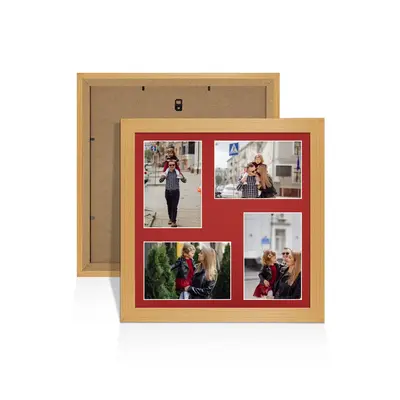 Country Pine Colour Multi Aperture Photo Frame 6X4 (x4) Pictures – Collage Wall Frame for Family Photos – 12x12 Picture Frame Size