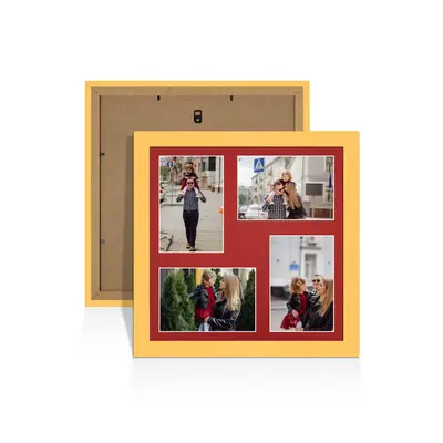 Mustard Yellow Colour Multi Aperture Photo Frame 6X4 (x4) Pictures – Collage Wall Frame for Family Photos – 12x12 Picture Frame Size