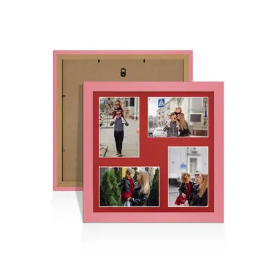 Pastel Pink Colour Multi Aperture Photo Frame 6X4 (x4) Pictures – Collage Wall Frame for Family Photos – 12x12 Picture Frame Size
