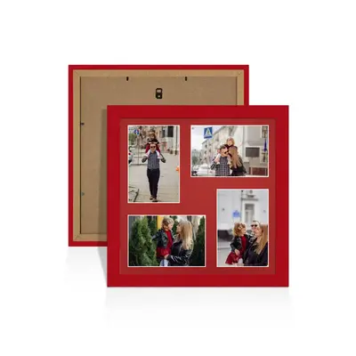 Red Colour Multi Aperture Photo Frame 6X4 (x4) Pictures – Collage Wall Frame For Family Photos – 12x12 Picture Frame Size