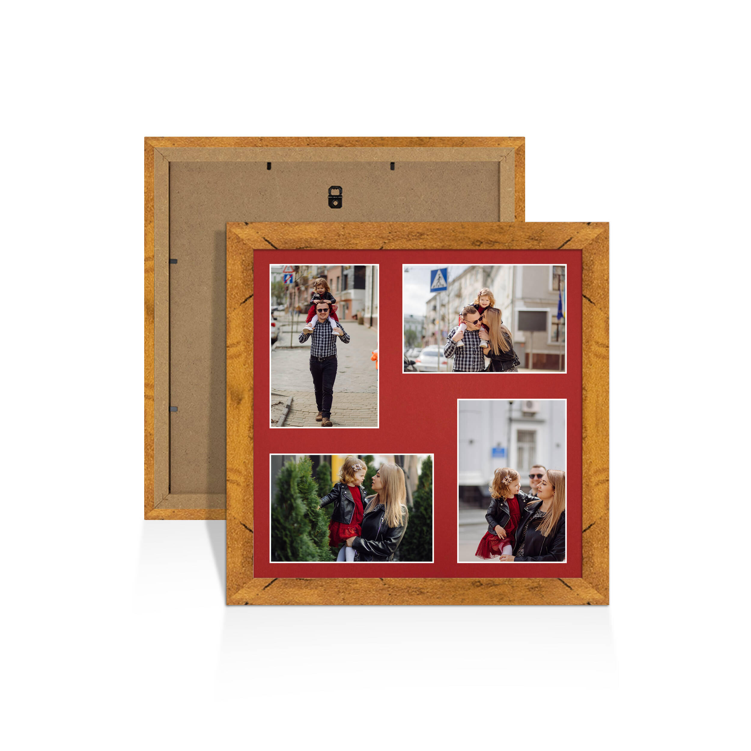 Rustic Oak Colour Multi Aperture Photo Frame 6X4 (x4) Pictures – Collage Wall Frame For Family Photos – 12x12 Picture Frame Size