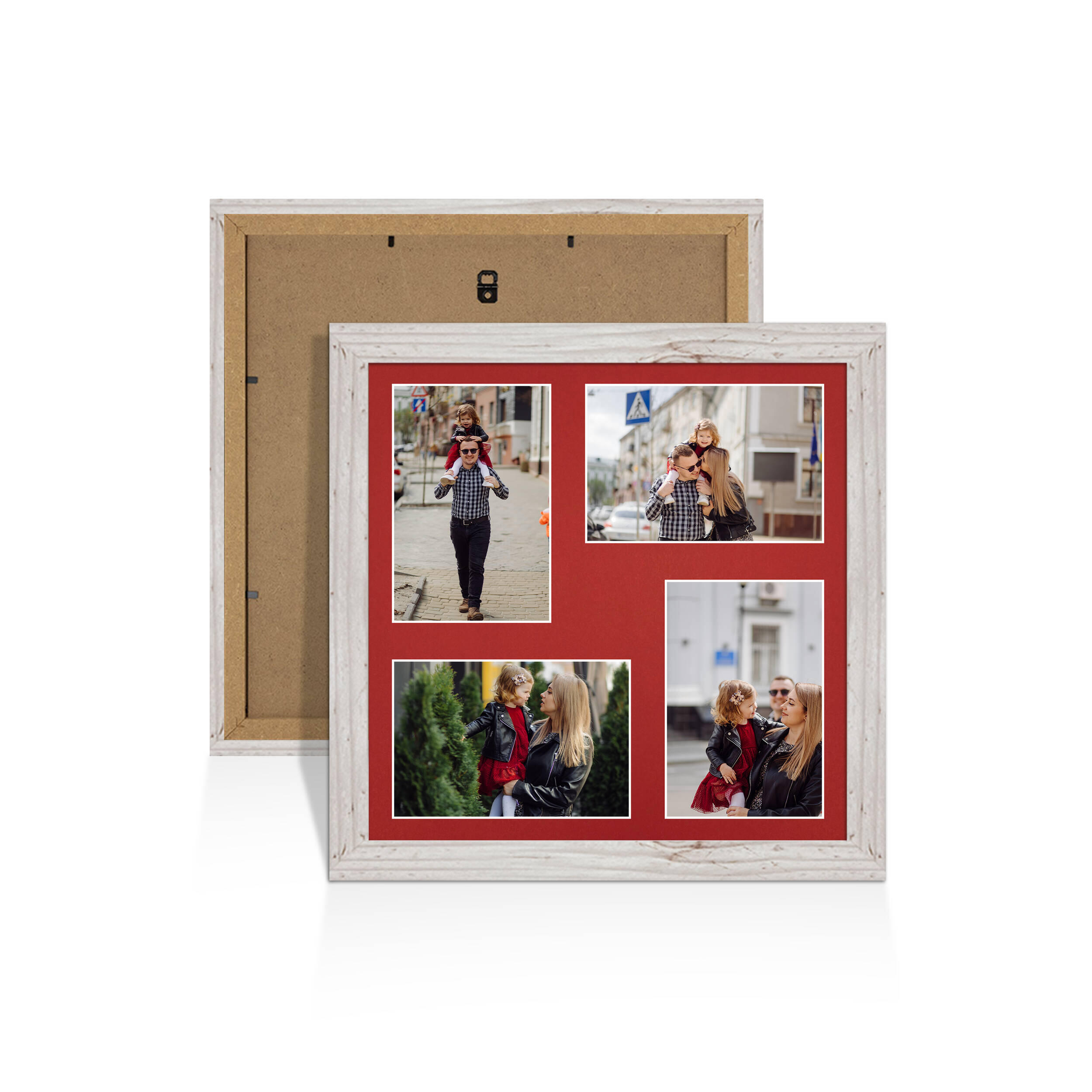 White Rustic Colour Multi Aperture Photo Frame 6X4 (x4) Pictures – Collage Wall Frame For Family Photos – 12x12 Picture Frame Size
