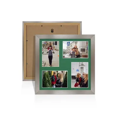 Aluminium Colour Multi Aperture Photo Frame 6X4 (x4) Pictures – Collage Wall Frame For Loved Ones Photos – 12x12 Frame Size