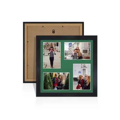 Black Colour Multi Aperture Photo Frame 6X4 (x4) Pictures – Collage Wall Frame for Family Photos – 12x12 Picture Frame Size