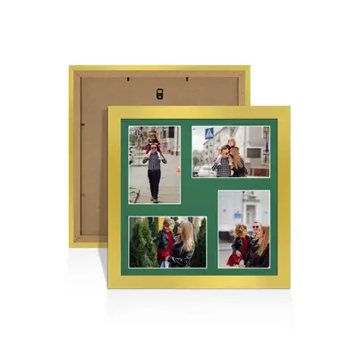 Gold Colour Multi Aperture Photo Frame 6X4 (x4) Pictures – Collage Wall Frame for Family Photos – 12x12 Picture Frame Size