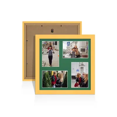 Mustard Yellow Colour Multi Aperture Photo Frame 6X4 (x4) Pictures – Collage Wall Frame For Loved Ones Photos – 12x12 Frame Size