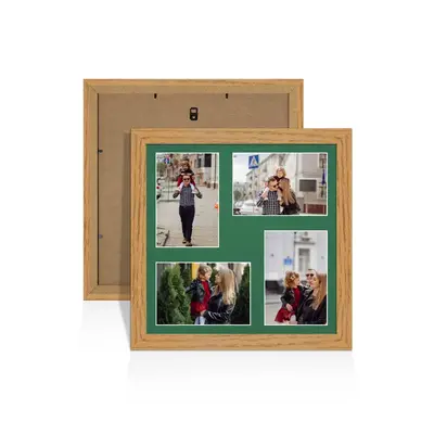 Oak Colour Multi Aperture Photo Frame 6X4 (x4) Pictures – Collage Wall Frame for Family Photos – 12x12 Picture Frame Size