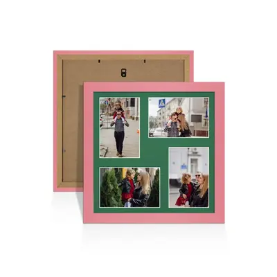 Pastel Pink Colour Multi Aperture Photo Frame 6X4 (x4) Pictures – Collage Wall Frame For Family Photos – 12x12 Picture Frame Size