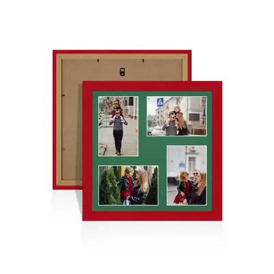 Red Colour Multi Aperture Photo Frame 6X4 (x4) Pictures – Collage Wall Frame For Family Photos – 12x12 Picture Frame Size