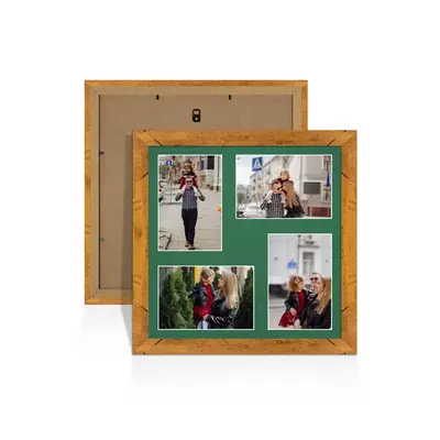 Rustic Oak Colour Multi Aperture Photo Frame 6X4 (x4) Pictures – Collage Wall Frame For Family Photos – 12x12 Picture Frame Size
