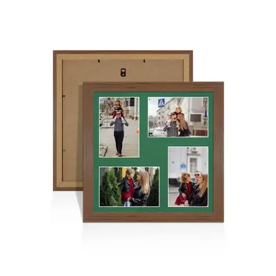 Walnut Colour Multi Aperture Photo Frame 6X4 (x4) Pictures – Collage Wall Frame For Family Photos – 12x12 Picture Frame Size