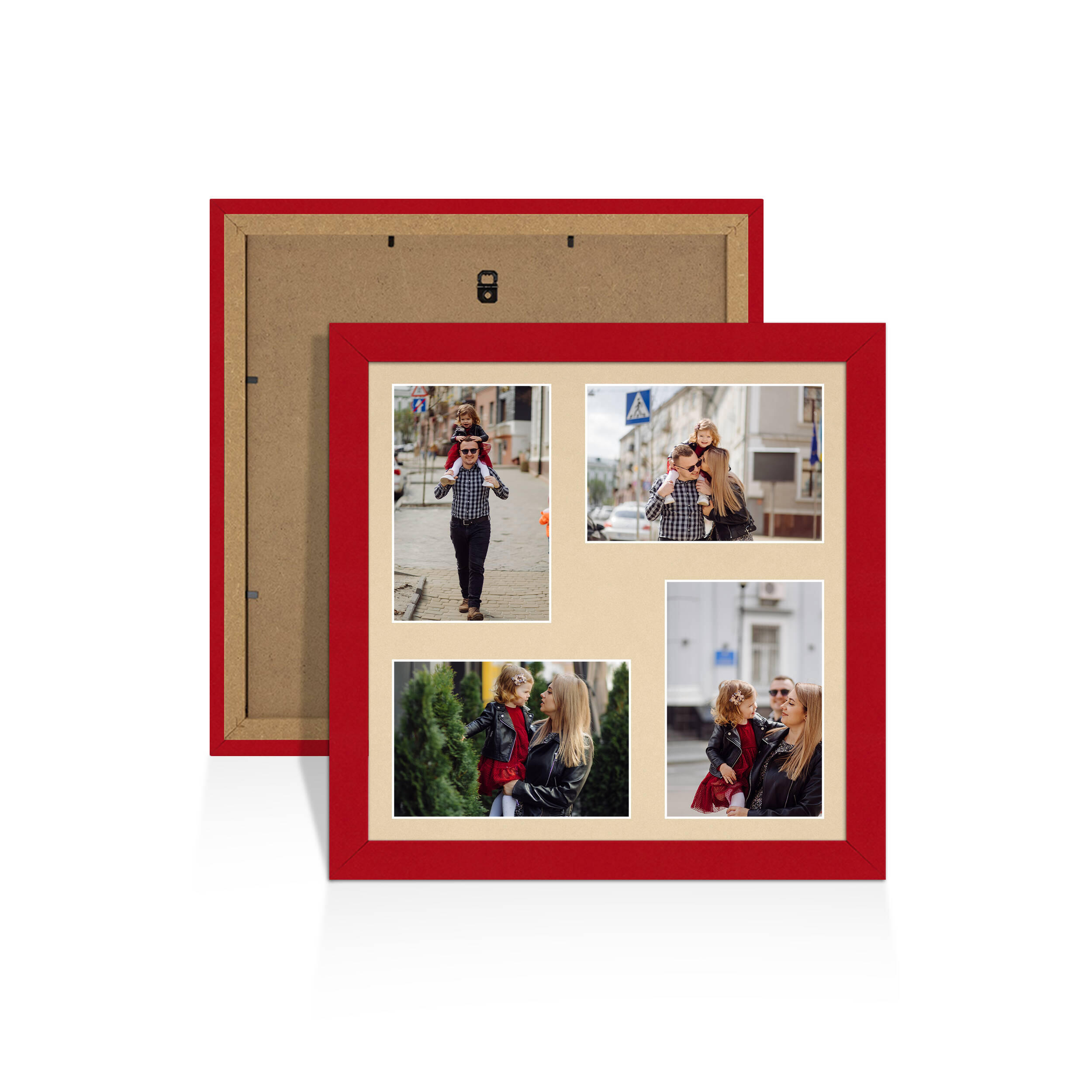 Red Colour Multi Aperture Photo Frame 6X4 (x4) Pictures – Collage Wall Frame for Family Photos – 12x12 Picture Frame Size