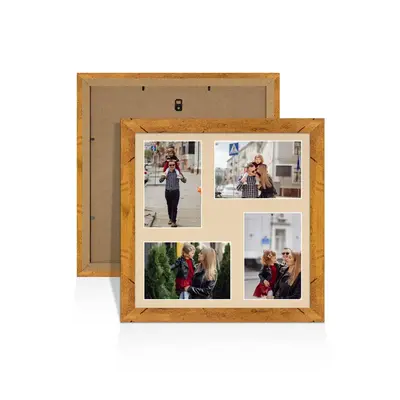 Rustic Oak Colour Multi Aperture Photo Frame 6X4 (x4) Pictures – Collage Wall Frame For Family Photos – 12x12 Picture Frame Size