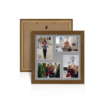 Dark Oak Colour Multi Aperture Photo Frame 6X4 (x4) Pictures – Collage Wall Frame for Family Photos – 12x12 Picture Frame Size