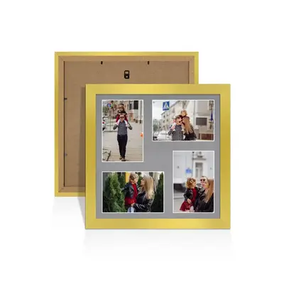 Gold Colour Multi Aperture Photo Frame 6X4 (x4) Pictures – Collage Wall Frame For Loved Ones Photos – 12x12 Frame Size