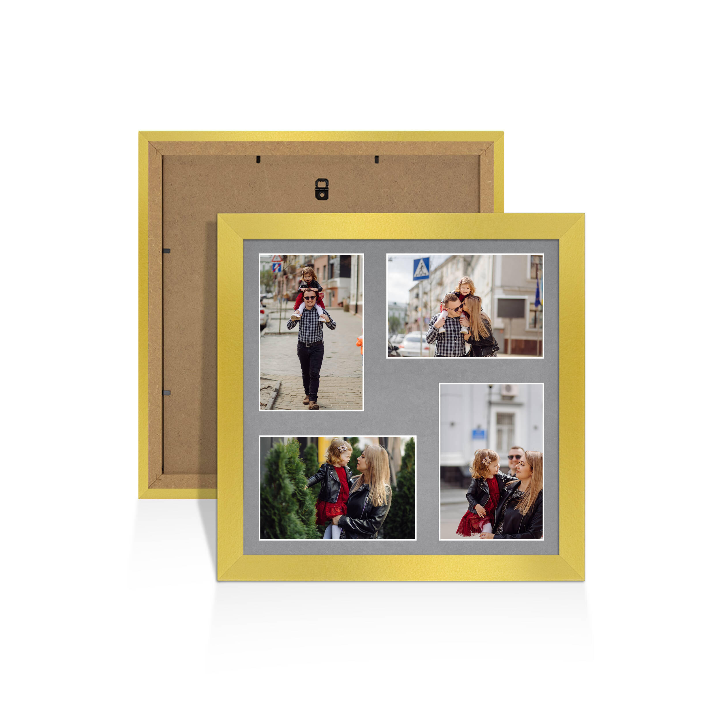 Gold Colour Multi Aperture Photo Frame 6X4 (x4) Pictures – Collage Wall Frame For Loved Ones Photos – 12x12 Frame Size