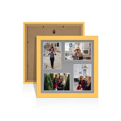 Mustard Yellow Colour Multi Aperture Photo Frame 6X4 (x4) Pictures – Collage Wall Frame for Family Photos – 12x12 Picture Frame Size