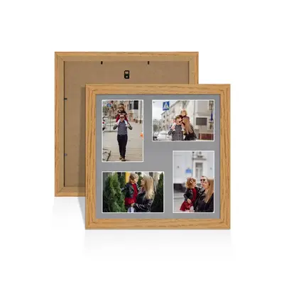 Oak Colour Multi Aperture Photo Frame 6X4 (x4) Pictures – Collage Wall Frame for Family Photos – 12x12 Picture Frame Size