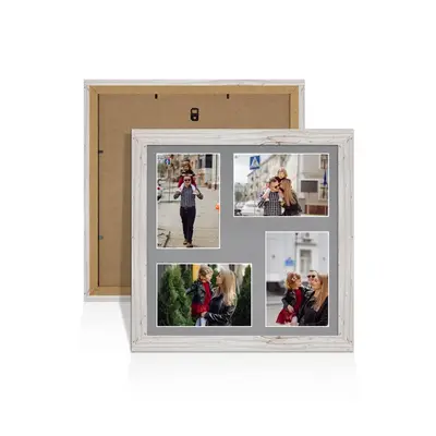 White Rustic Colour Multi Aperture Photo Frame 6X4 (x4) Pictures – Collage Wall Frame For Loved Ones Photos – 12x12 Frame Size