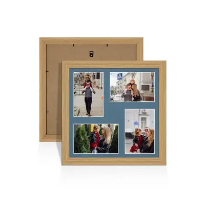 Light Oak Colour Multi Aperture Photo Frame 6X4 (x4) Pictures – Collage Wall Frame For Loved Ones Photos – 12x12 Frame Size