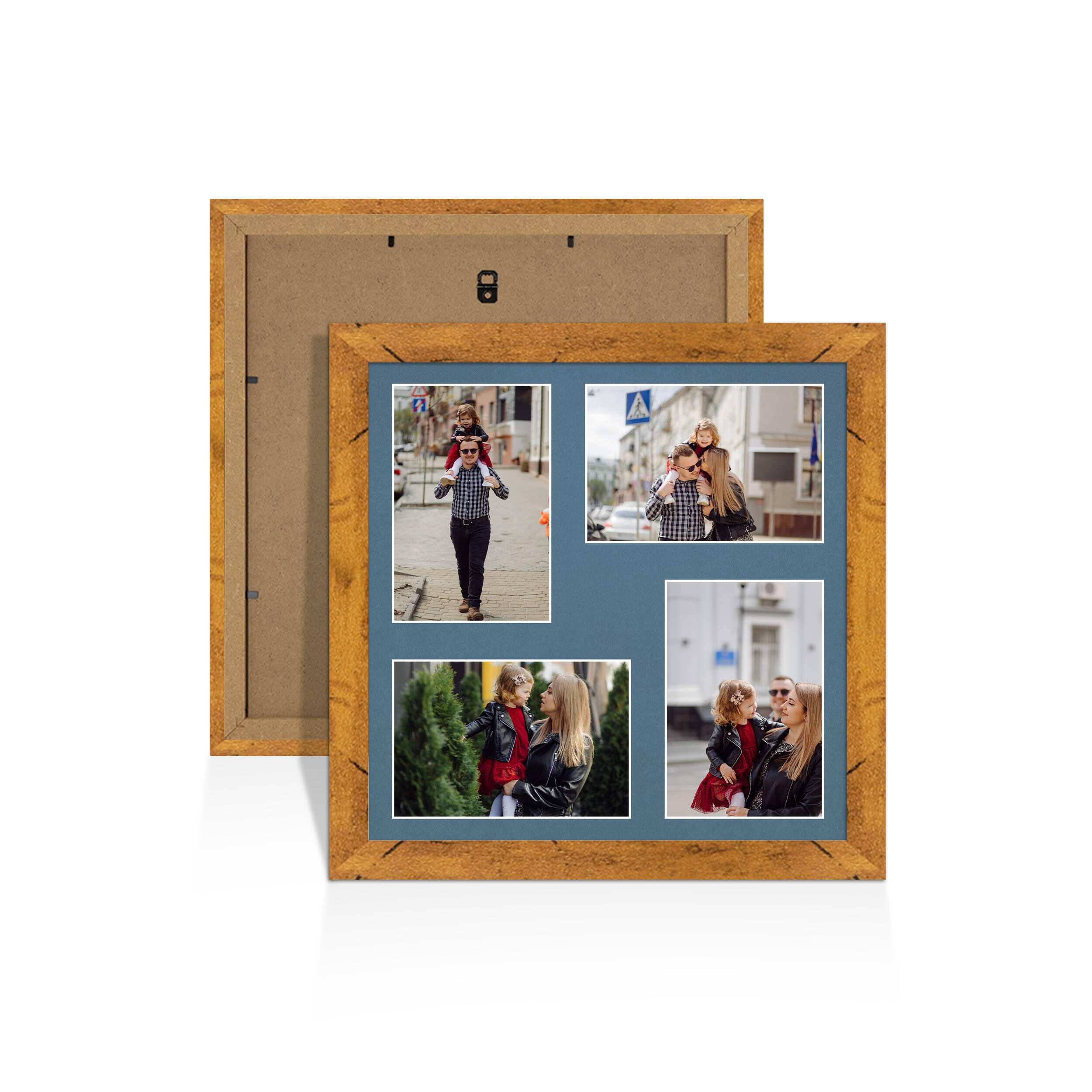Rustic Oak Colour Multi Aperture Photo Frame 6X4 (x4) Pictures – Collage Wall Frame for Family Photos – 12x12 Picture Frame Size