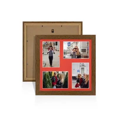 Dark Oak Colour Multi Aperture Photo Frame 6X4 (x4) Pictures – Collage Wall Frame for Family Photos – 12x12 Picture Frame Size