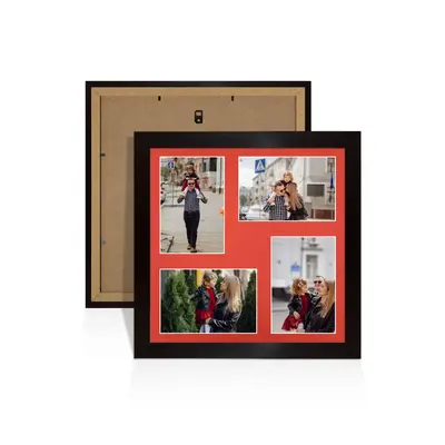 Mat Black Colour Multi Aperture Photo Frame 6X4 (x4) Pictures – Collage Wall Frame For Loved Ones Photos – 12x12 Frame Size