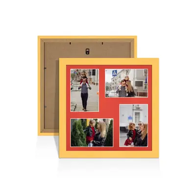 Mustard Yellow Colour Multi Aperture Photo Frame 6X4 (x4) Pictures – Collage Wall Frame for Family Photos – 12x12 Picture Frame Size