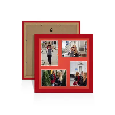 Red Colour Multi Aperture Photo Frame 6X4 (x4) Pictures – Collage Wall Frame For Loved Ones Photos – 12x12 Frame Size