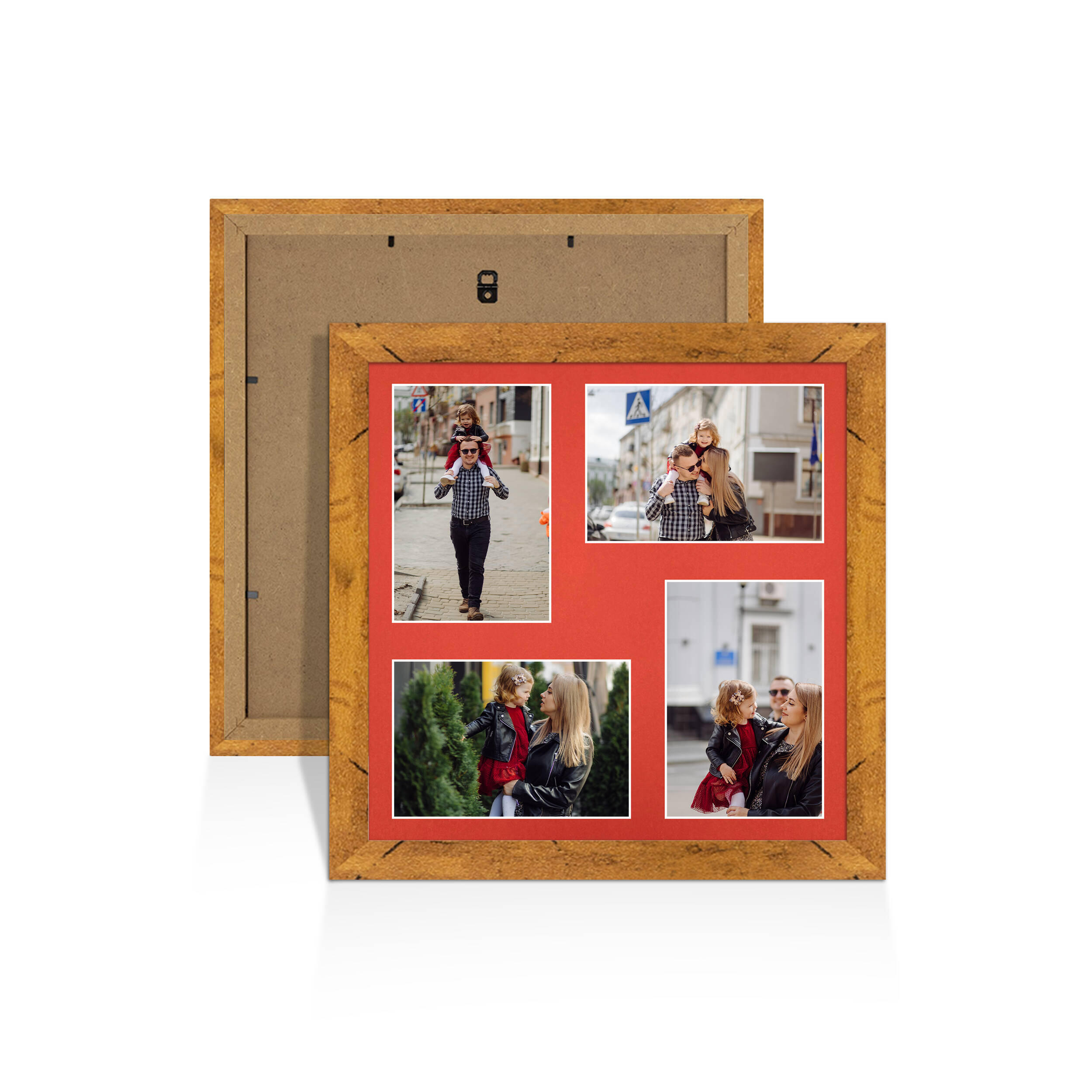 Rustic Oak Colour Multi Aperture Photo Frame 6X4 (x4) Pictures – Collage Wall Frame For Loved Ones Photos – 12x12 Frame Size