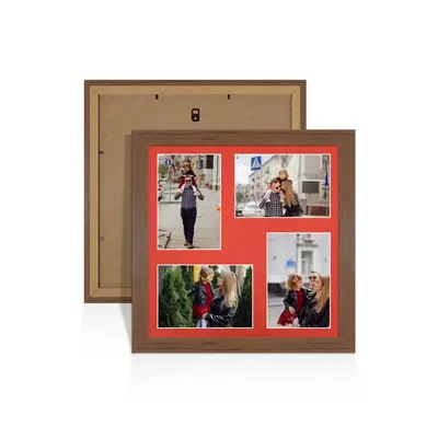 Walnut Colour Multi Aperture Photo Frame 6X4 (x4) Pictures – Collage Wall Frame for Family Photos – 12x12 Picture Frame Size