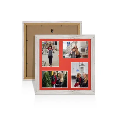 White Rustic Colour Multi Aperture Photo Frame 6X4 (x4) Pictures – Collage Wall Frame for Family Photos – 12x12 Picture Frame Size