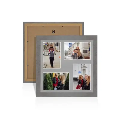 Grey Marble Colour Multi Aperture Photo Frame 6X4 (x4) Pictures – Collage Wall Frame For Loved Ones Photos – 12x12 Frame Size