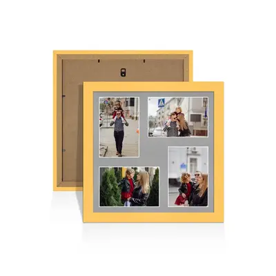 Mustard Yellow Colour Multi Aperture Photo Frame 6X4 (x4) Pictures – Collage Wall Frame for Family Photos – 12x12 Picture Frame Size