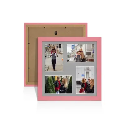 Pastel Pink Colour Multi Aperture Photo Frame 6X4 (x4) Pictures – Collage Wall Frame For Family Photos – 12x12 Picture Frame Size