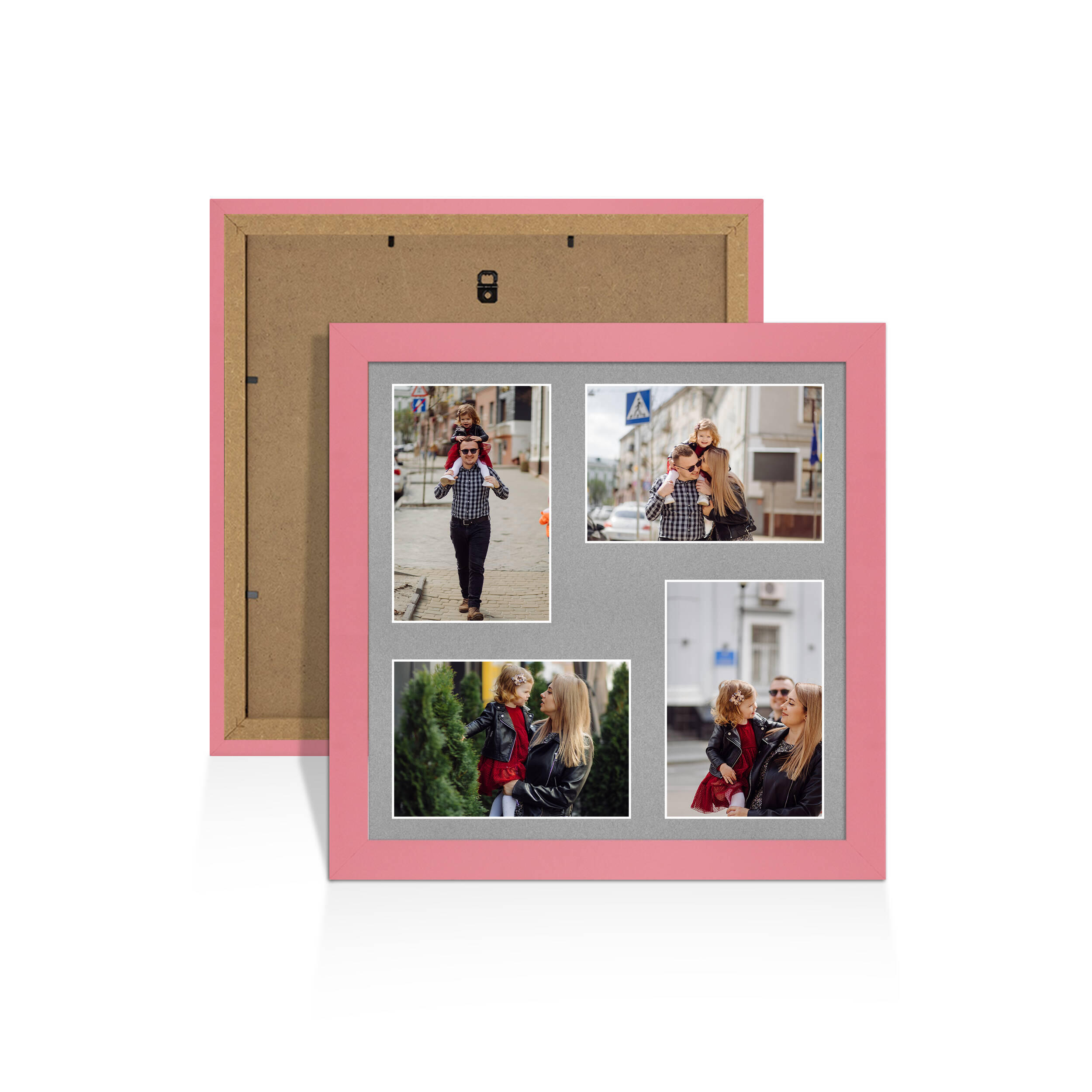 Pastel Pink Colour Multi Aperture Photo Frame 6X4 (x4) Pictures – Collage Wall Frame For Family Photos – 12x12 Picture Frame Size