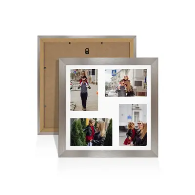 Aluminium Colour Multi Aperture Photo Frame 6X4 (x4) Pictures – Collage Wall Frame For Loved Ones Photos – 12x12 Frame Size