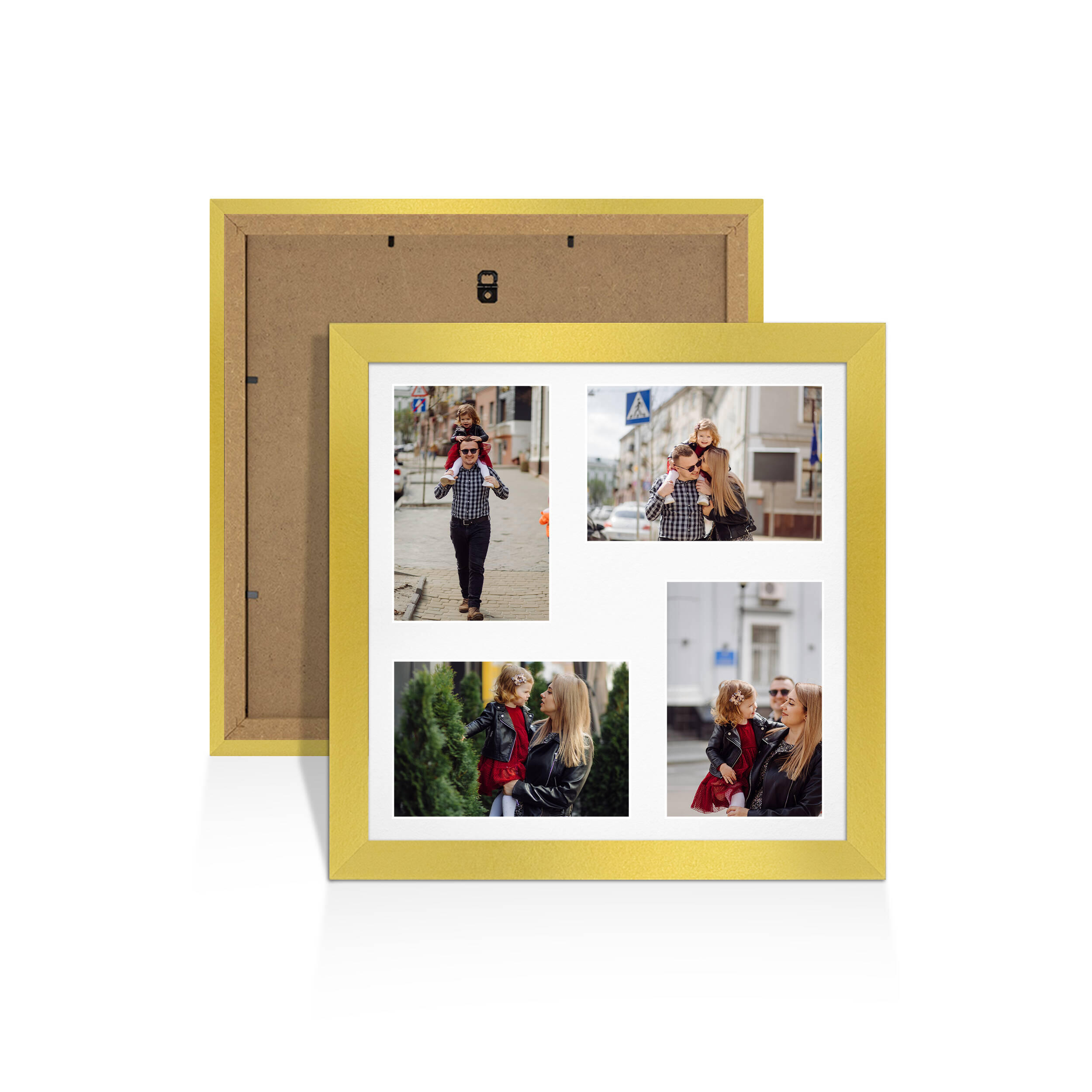 Gold Colour Multi Aperture Photo Frame 6X4 (x4) Pictures – Collage Wall Frame For Loved Ones Photos – 12x12 Frame Size